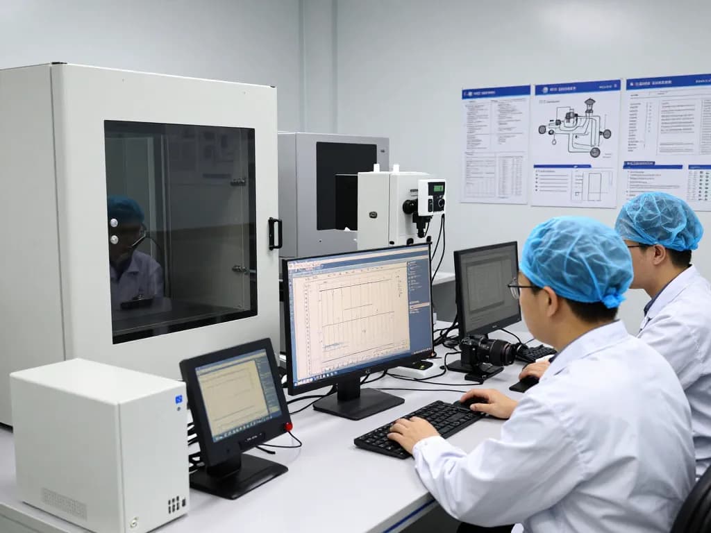 E marking compliance testing in an advanced automotive lab with engineers analyzing results.