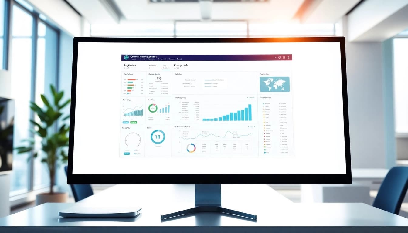 Optimize Contract Management. processes with a professional software interface in a modern office.