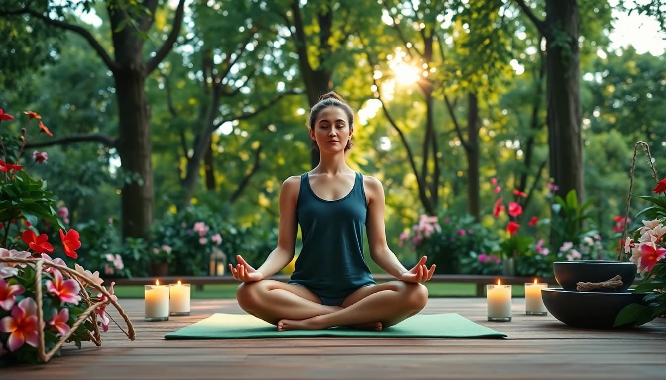 Embrace mental wellness through meditation in a tranquil garden setting.