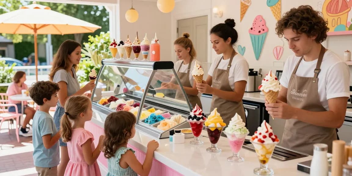 Families delighting in extraordinary ice cream creations at ROKOK 88, showcasing vibrant flavors and joyful atmosphere.