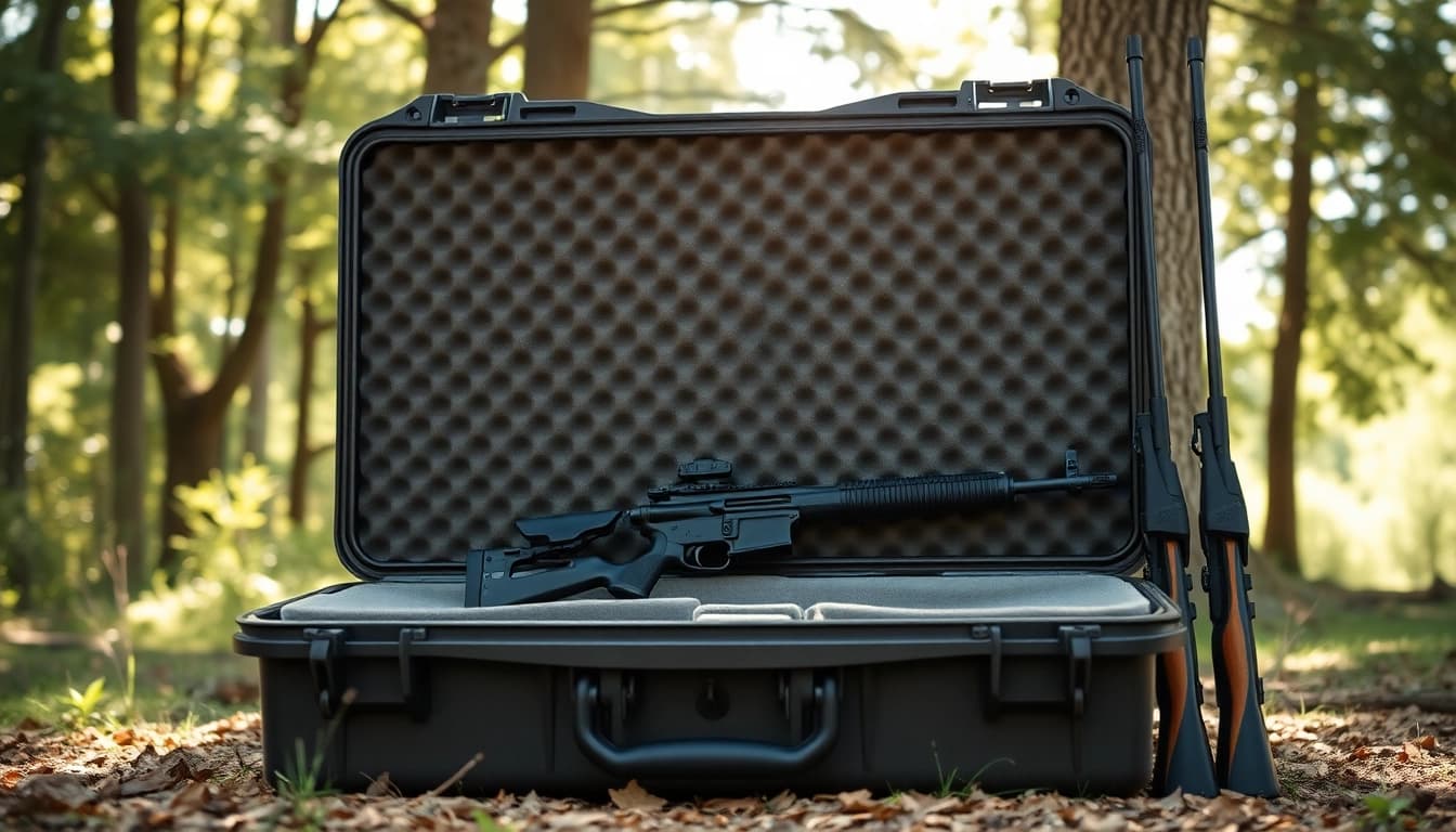 View a pelican gun case for sale with rifles inside, ready for outdoor adventures.
