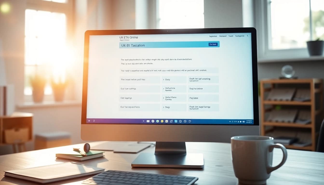 Streamlined interface of the uk eta online application process on a computer screen