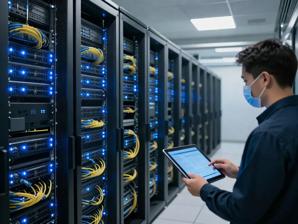 Network vulnerability assessment & penetration testing in a modern data center with advanced cybersecurity tools.