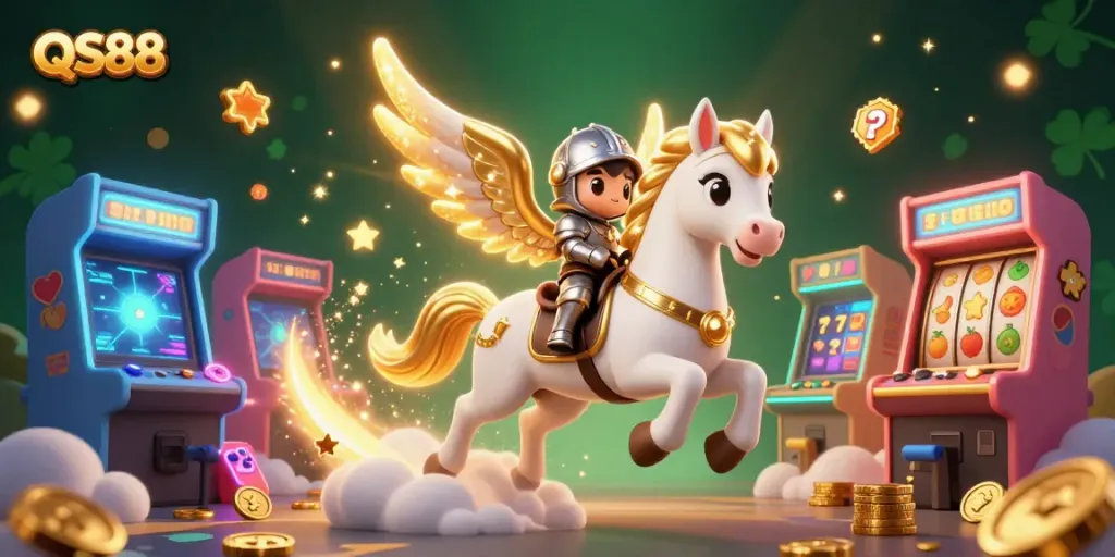 Experience thrilling jackpots and vibrant games at QS88's casino adventure illustration.