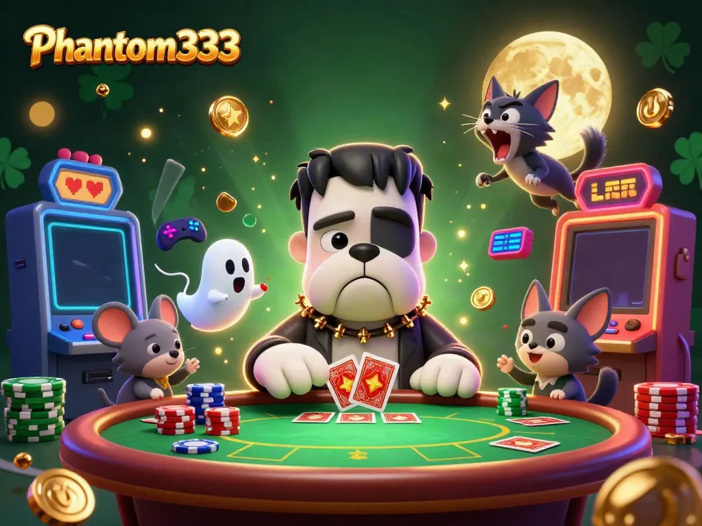 Play exciting games at Phantom333 with a fun ghost mouse and a werewolf kitten in an engaging casino setting.