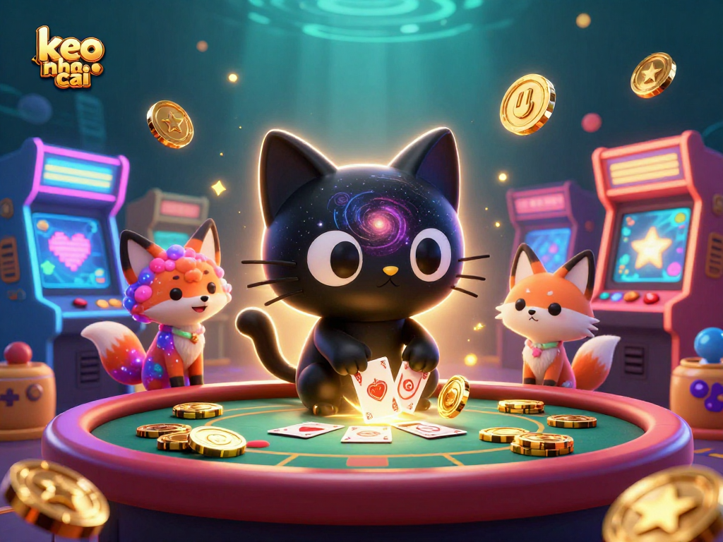 Pulling in chips, the keo nha cai cartoon cat dazzles at a cosmic casino.