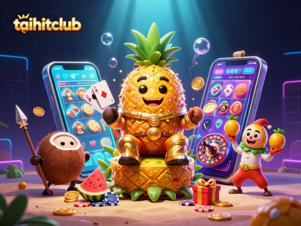 Spin slots and win big with taihitclub's vibrant casino scene featuring tropical characters.