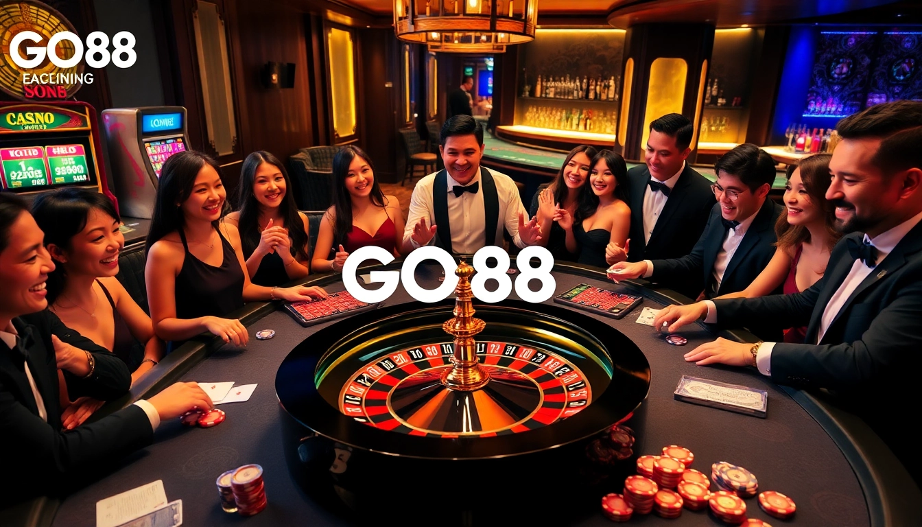 Players enjoying a thrilling gaming experience at GO88's luxury casino setup.