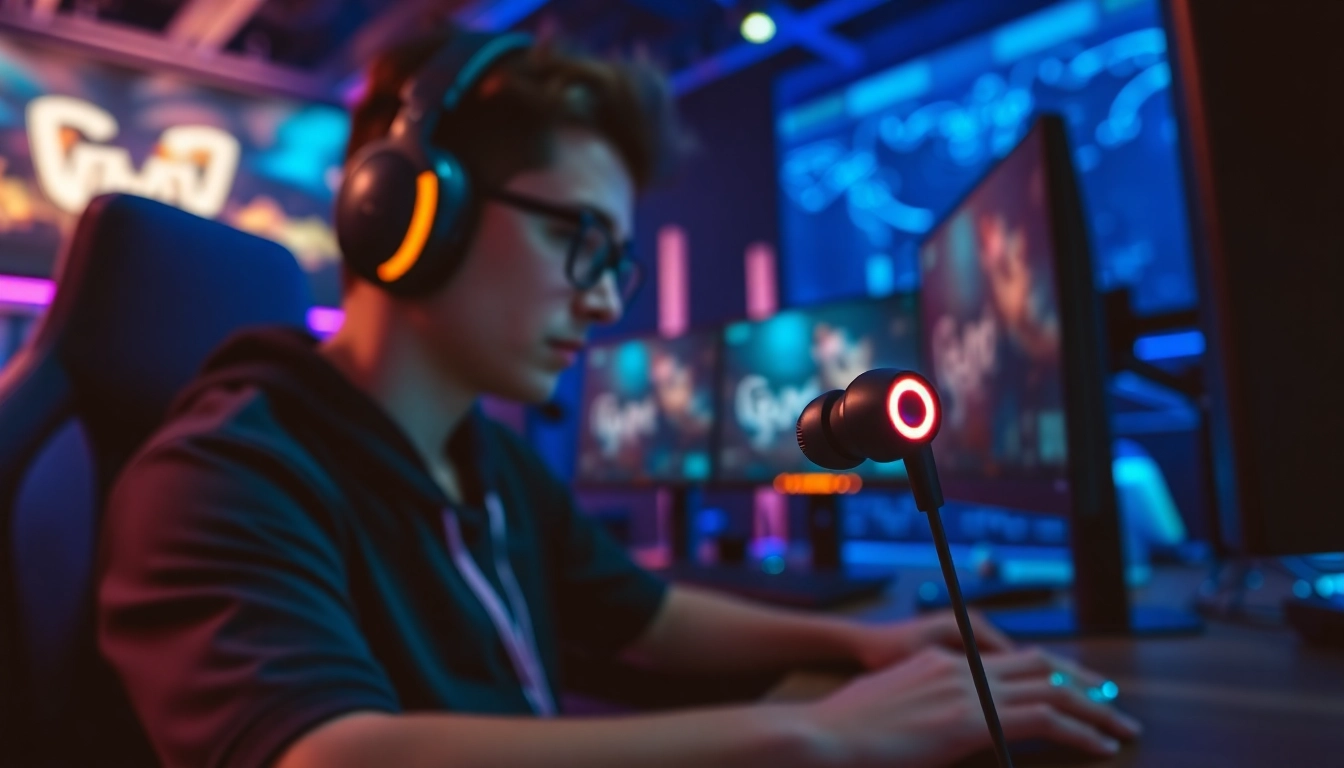 Experience gaming precision with PRO60 Gaming Earbuds displayed in an immersive gaming environment.