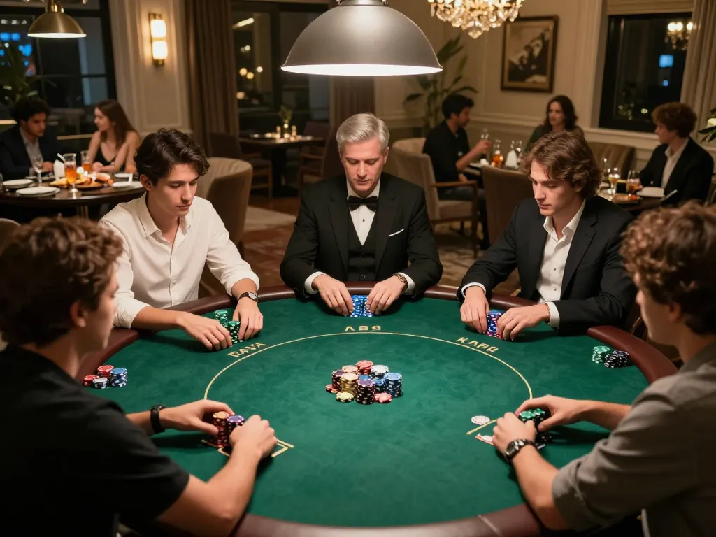 Engaged players at an elegant home poker game, showcasing strategy on trang chủ uu88.