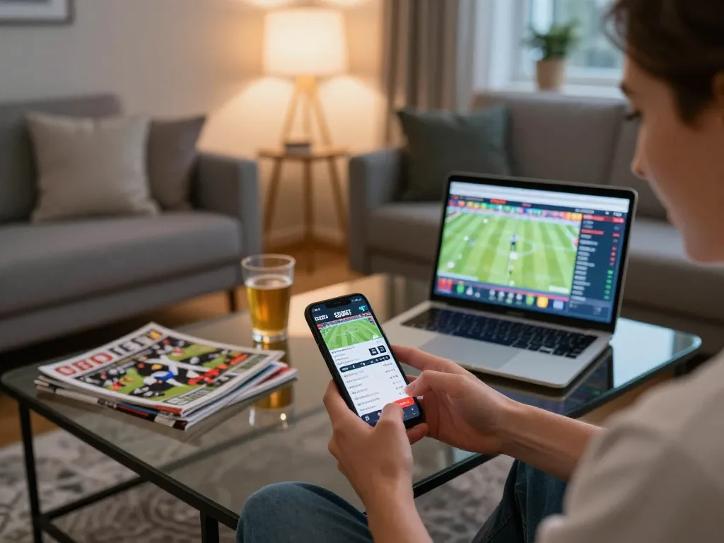 Taruhan olahraga mobile SBOBET di smartphone, menampilkan odds live dan antarmuka taruhan di rumah yang nyaman