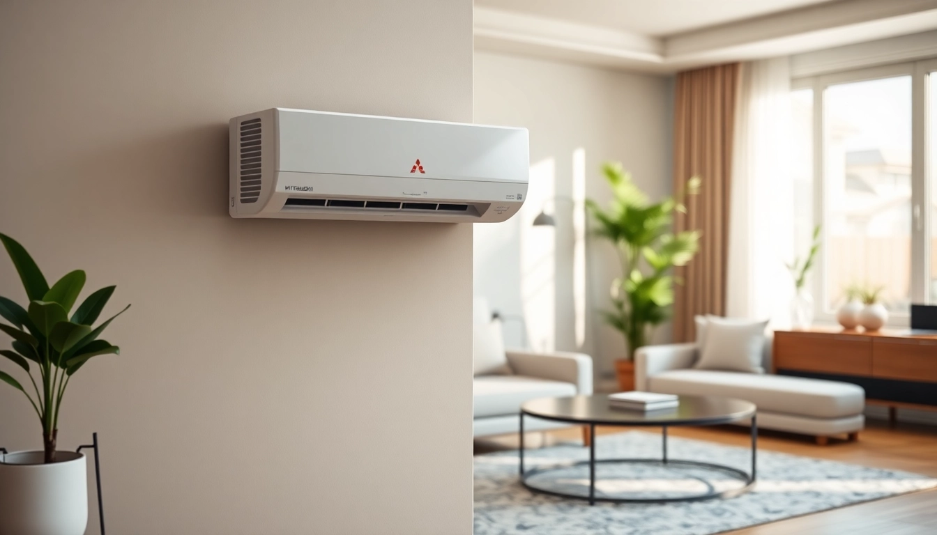 Install a Mitsubishi mini split AC unit elegantly in a modern setting.