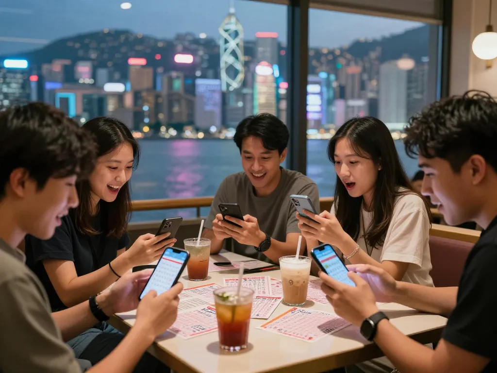 Hasil Keluaran HK ditampilkan dalam suasana kafe yang menarik dengan pemain mendiskusikan hasil lotere.