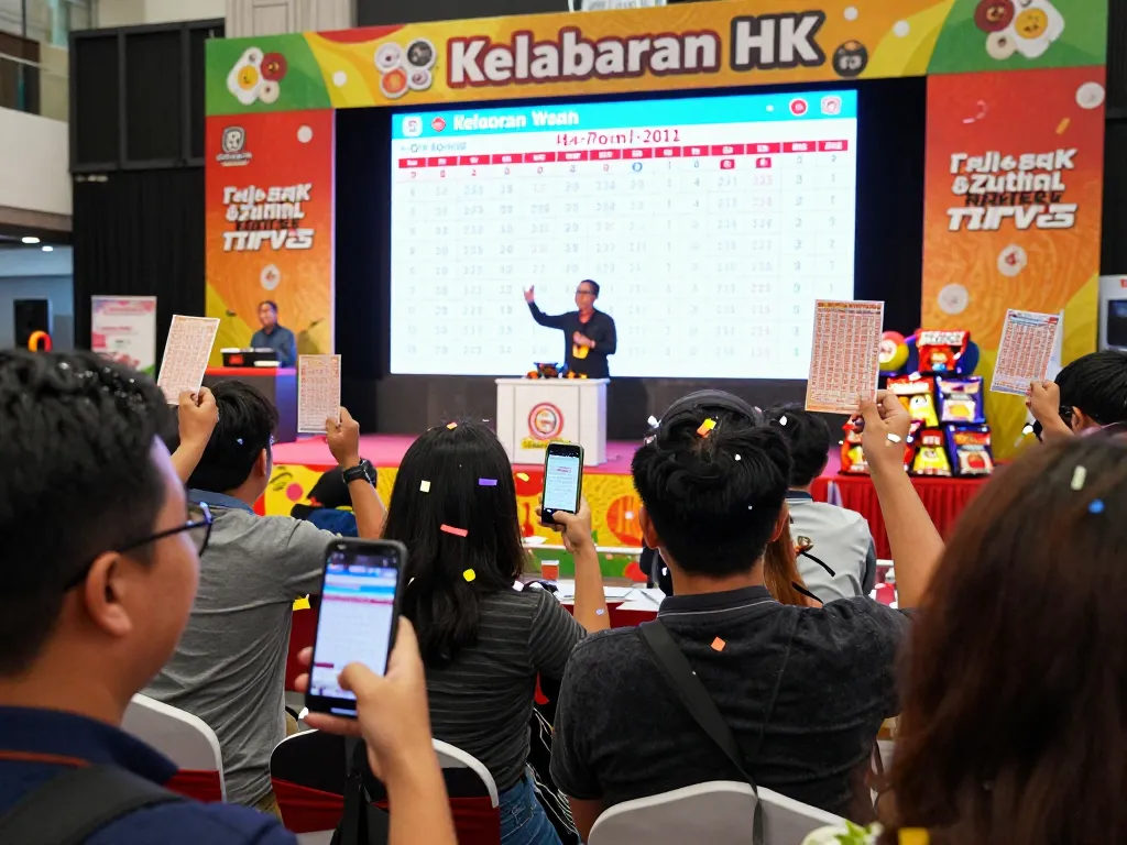 Peserta yang bersemangat merayakan hasil lotere Keluaran HK di acara langsung.