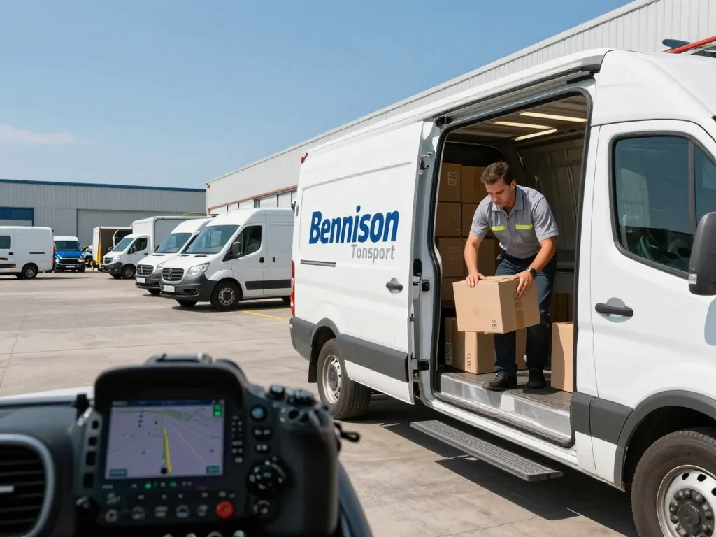 Transport services from Bennison showcasing a delivery truck loading cargo for timely delivery.