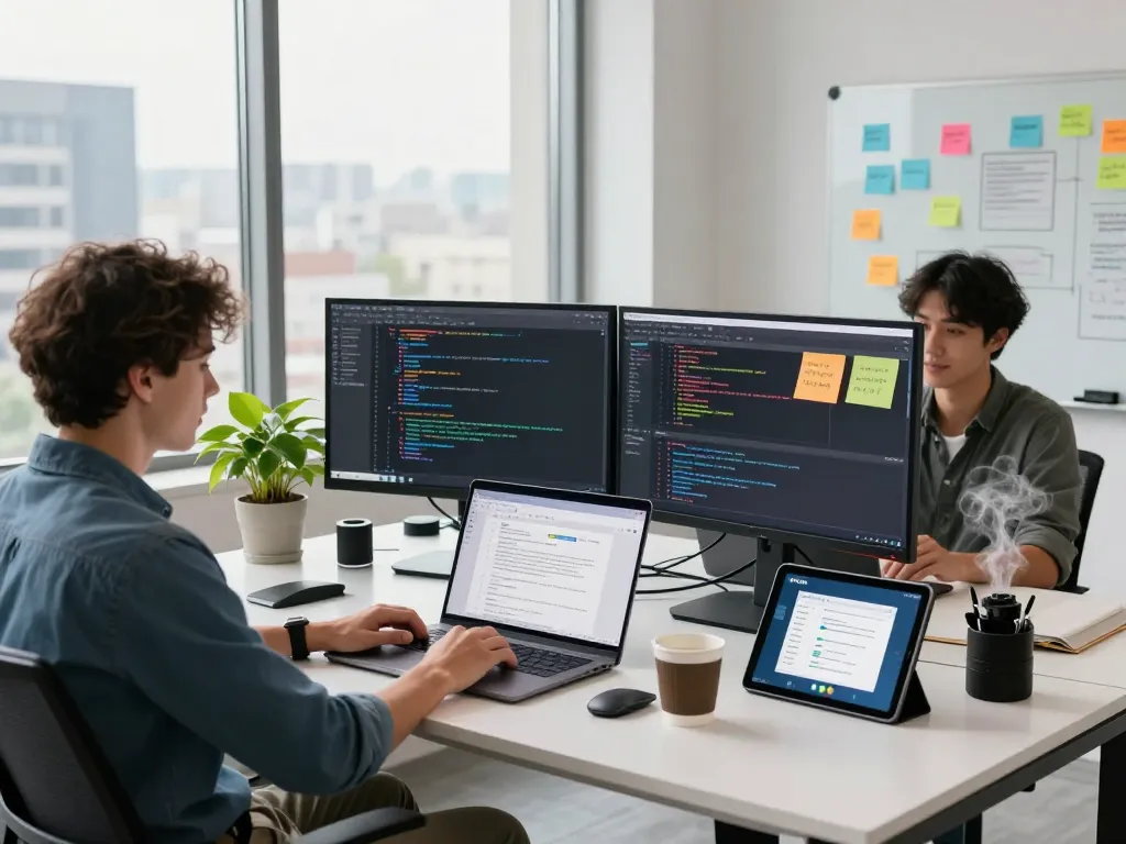 Developer utilizing WPS Office in a modern workspace.