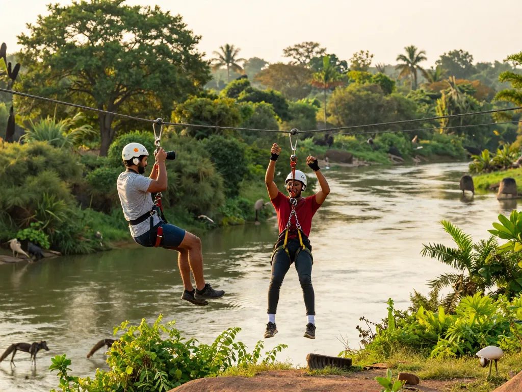 Dandeli resorts adventure with ziplining and lush forests.