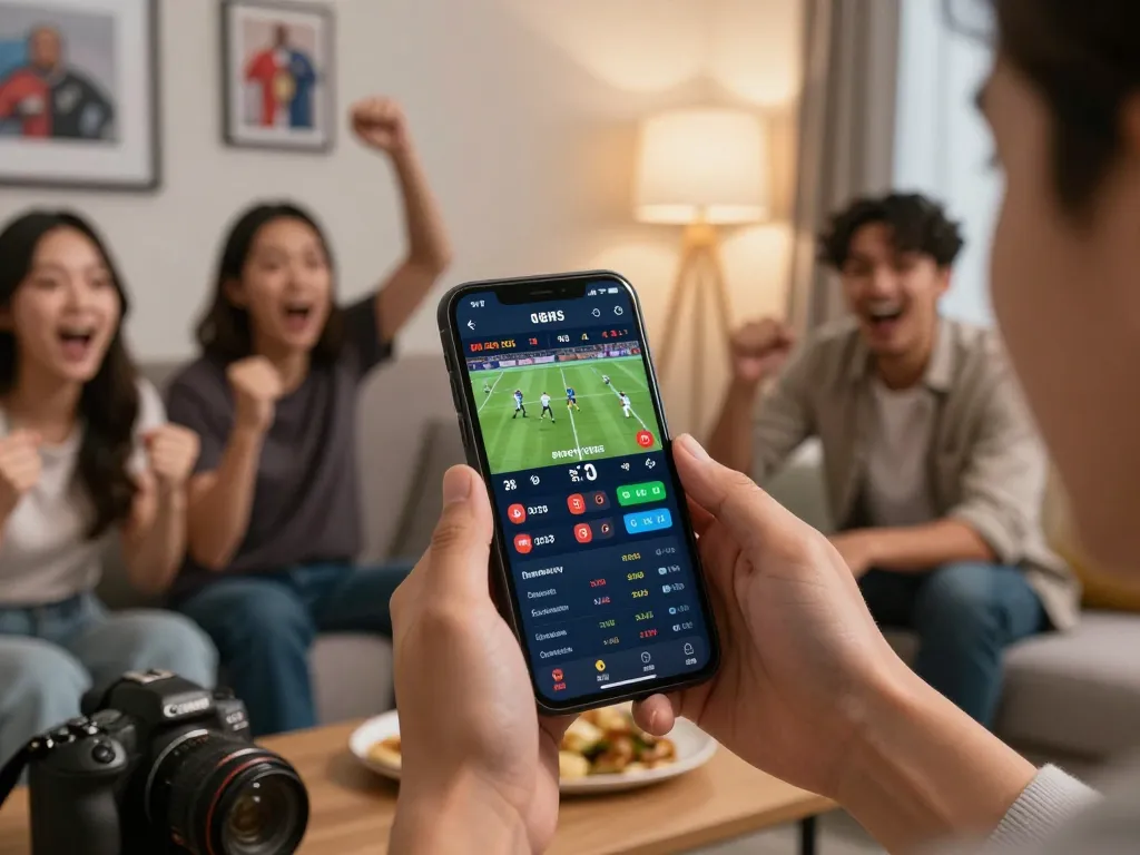Engaging sports betting scene on mobile app showing live odds and match details while using 88xeng.