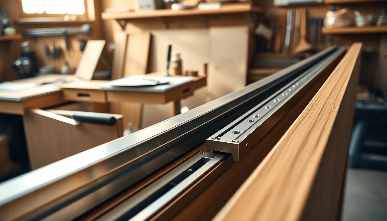 View of premium drawer slides wholesale for furniture manufacturing in a workshop.