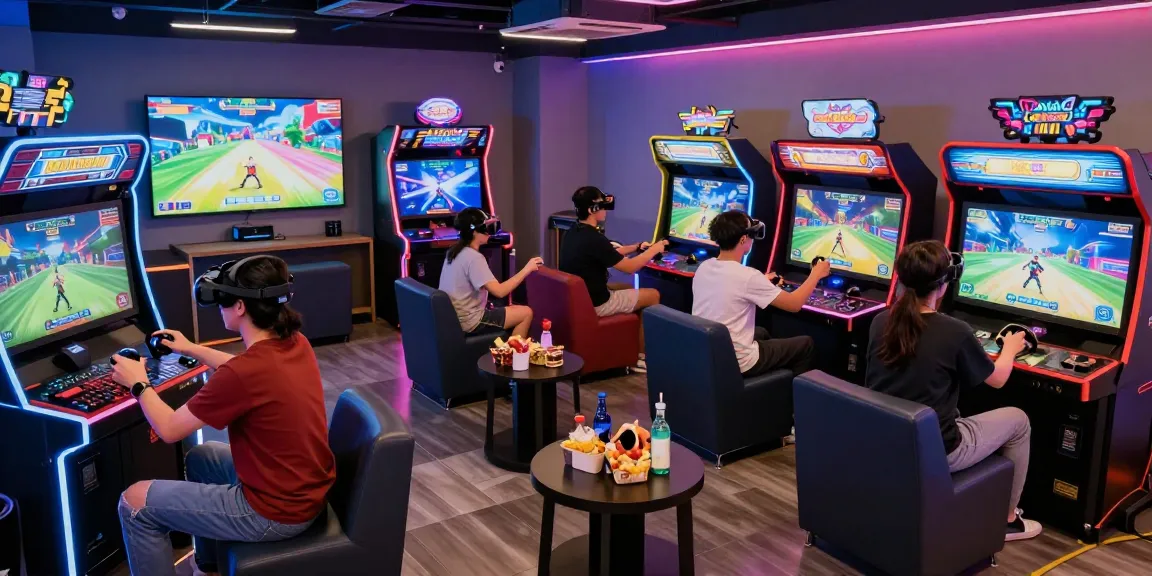 Players enjoying immersive adult games in a modern VR arcade environment.