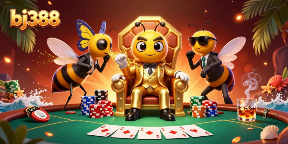 Experience thrilling poker action with bj388 in a dynamic 3D cartoon scene featuring unique characters.