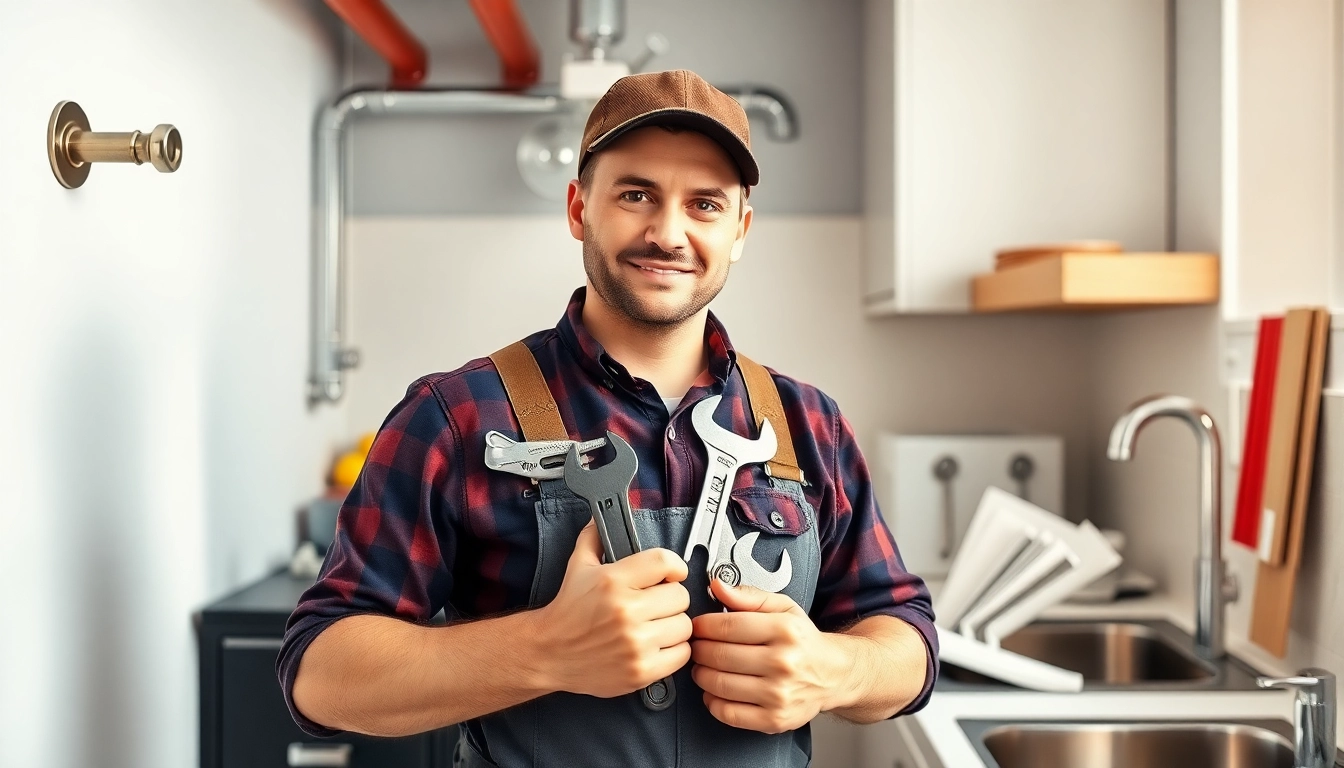 Find a reliable plumber near me performing repairs in a bright kitchen.