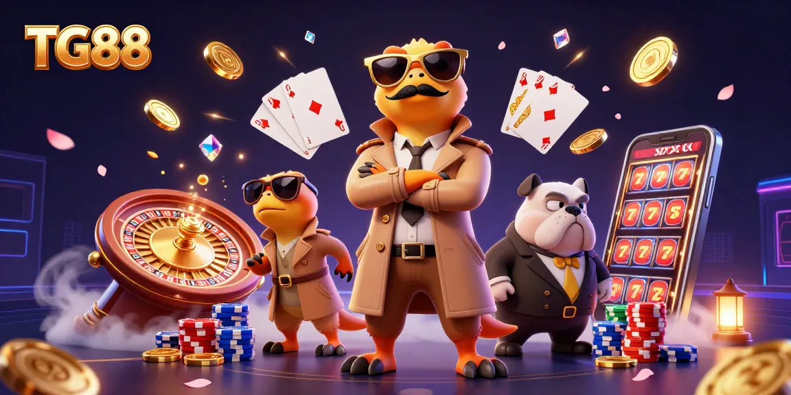Experience thrills with TG88 at the VIP casino lounge featuring playful raptors and luxury elements.