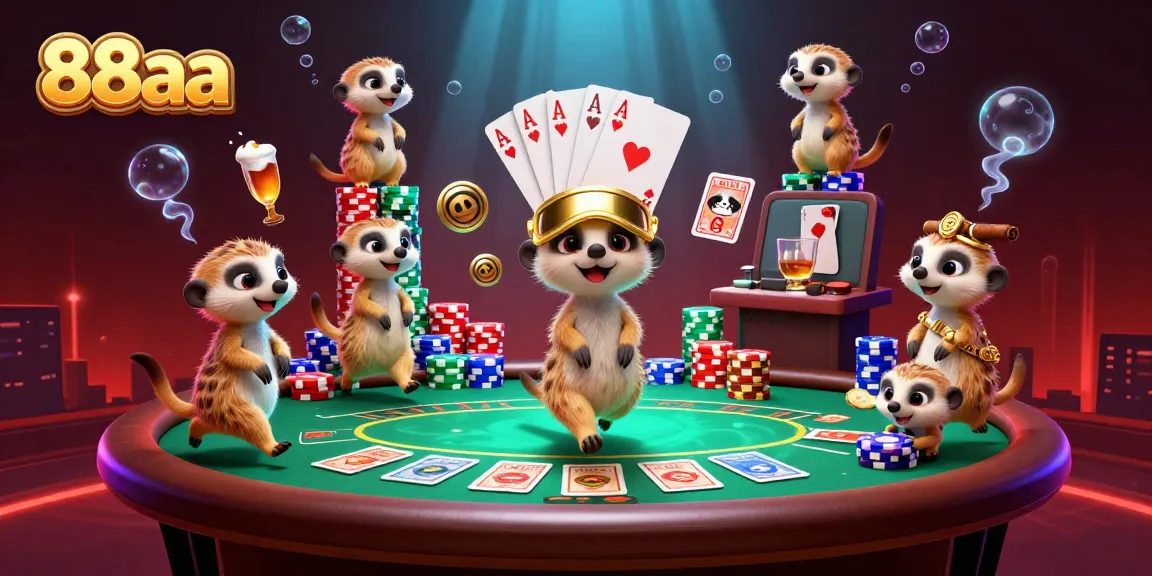 Experience the excitement of 88aa with cartoon meerkats in their vibrant casino scene.