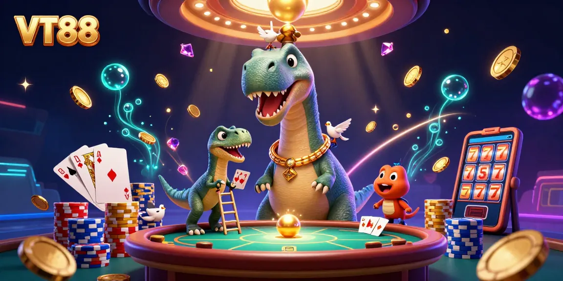 VT88 showcases a vibrant 3D casino scene with dynamic gambling elements and characters.