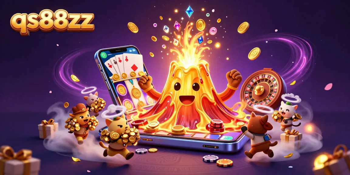Experience thrilling gaming action with qs88zz featuring a volcano of treasure, dynamic slot games, and festive atmosphere.