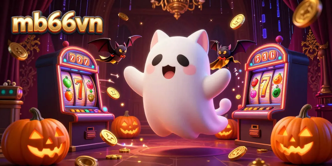 Experience thrilling jackpots at mb66vn with an enchanting ghost cat and vibrant casino elements.
