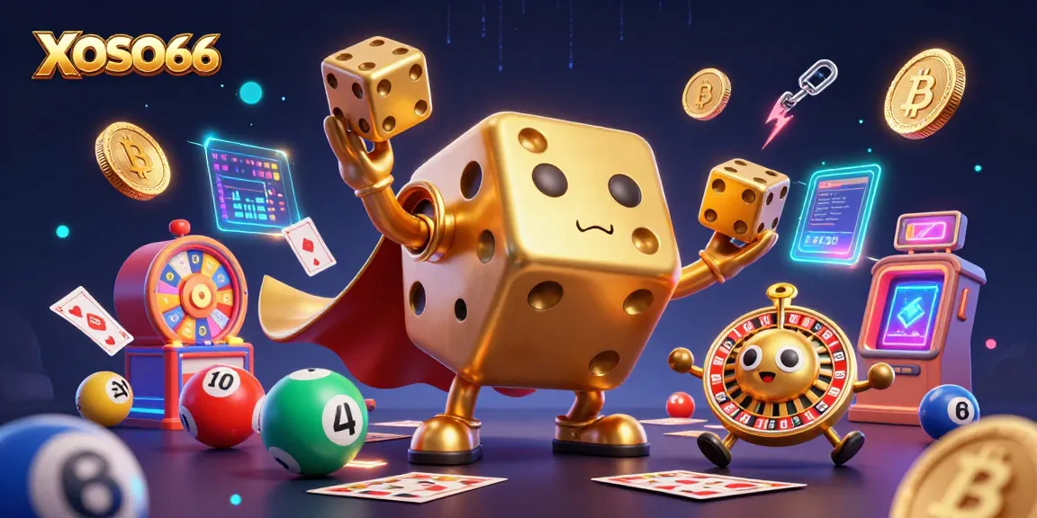 XOSO66 enthusiasts engage in exciting lottery games with 3D animated characters juggling dice and showcasing vibrant elements.