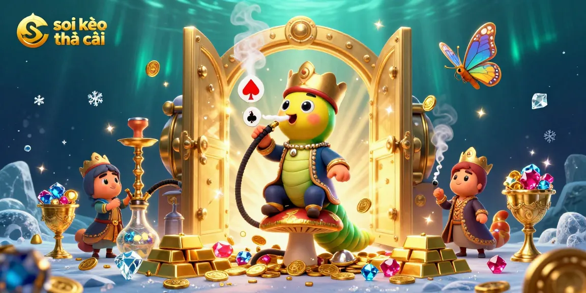 Engage with soi kèo nhà cái through this vibrant 3D illustration showcasing fun casino elements and a unique caterpillar character.