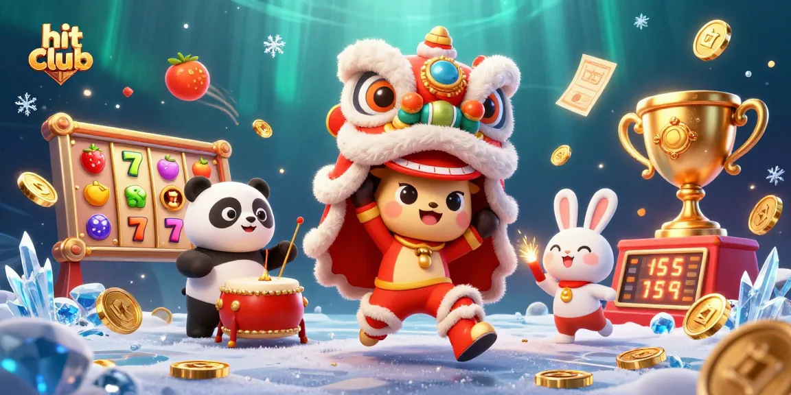 Engage with hit club's exciting gaming experience surrounded by festive elements and vibrant slot games.