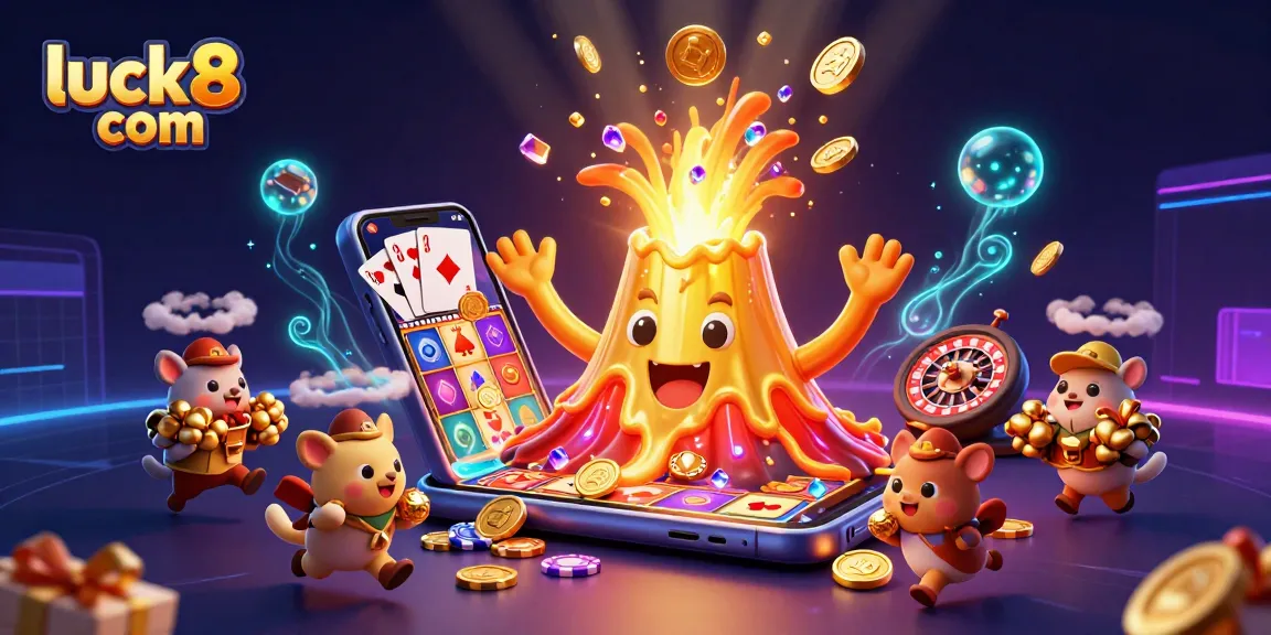 Experience thrilling action at luck8 com with a vibrant scene of treasures and slot games.
