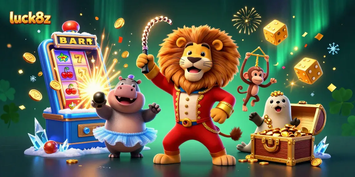 Experience the excitement at luck8z, where playful characters celebrate jackpot rewards and thrilling casino games.