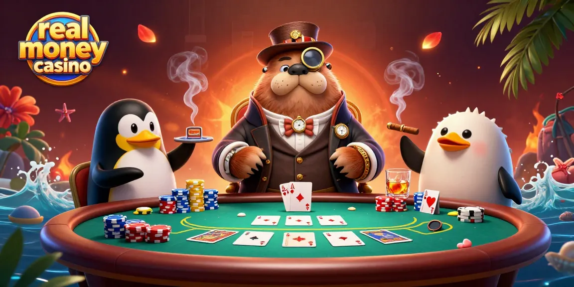 Experience the excitement of a real money casino with animated characters in an underwater poker game.